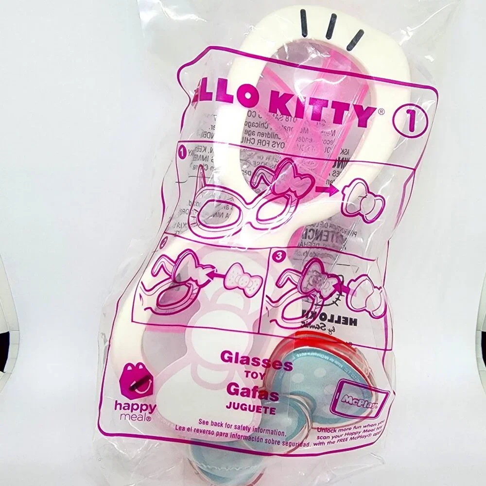 2018 Hello Kitty White Pink Whisker Fashion Glasses #1 Polka Dot Bow McDonald's